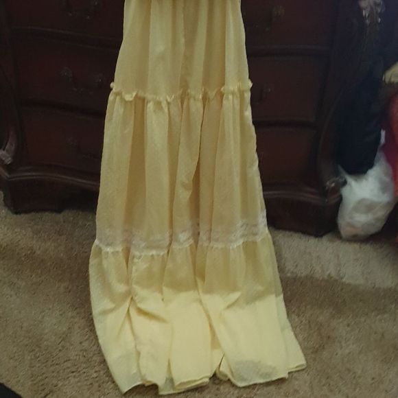 Vintage Roberta California Lemon Yellow Lace & Dots Prairie Dress 13/14 - Picture 8 of 8